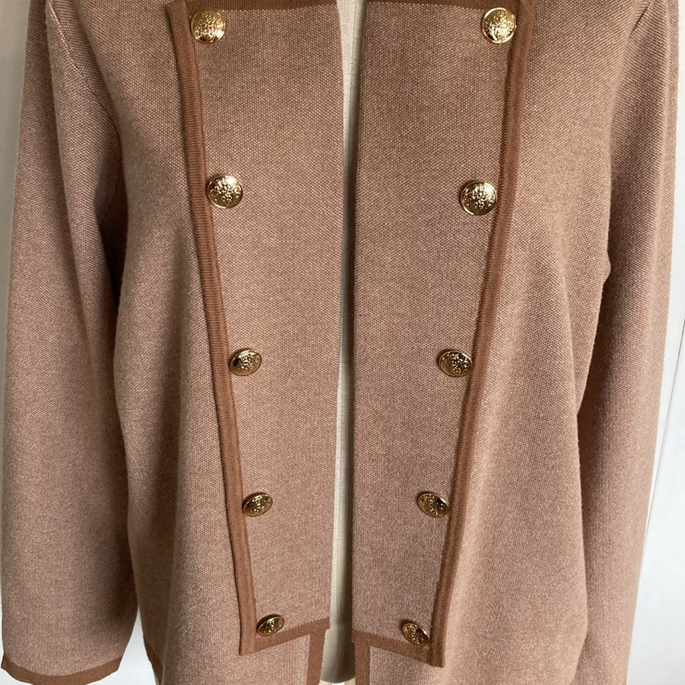 Brand New—-Jones New York Taupe Double-Breasted Knit Jacket - Picture 3 of 6